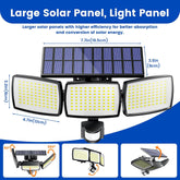 Motion sensor solar-powered wall light with wide-angle heads